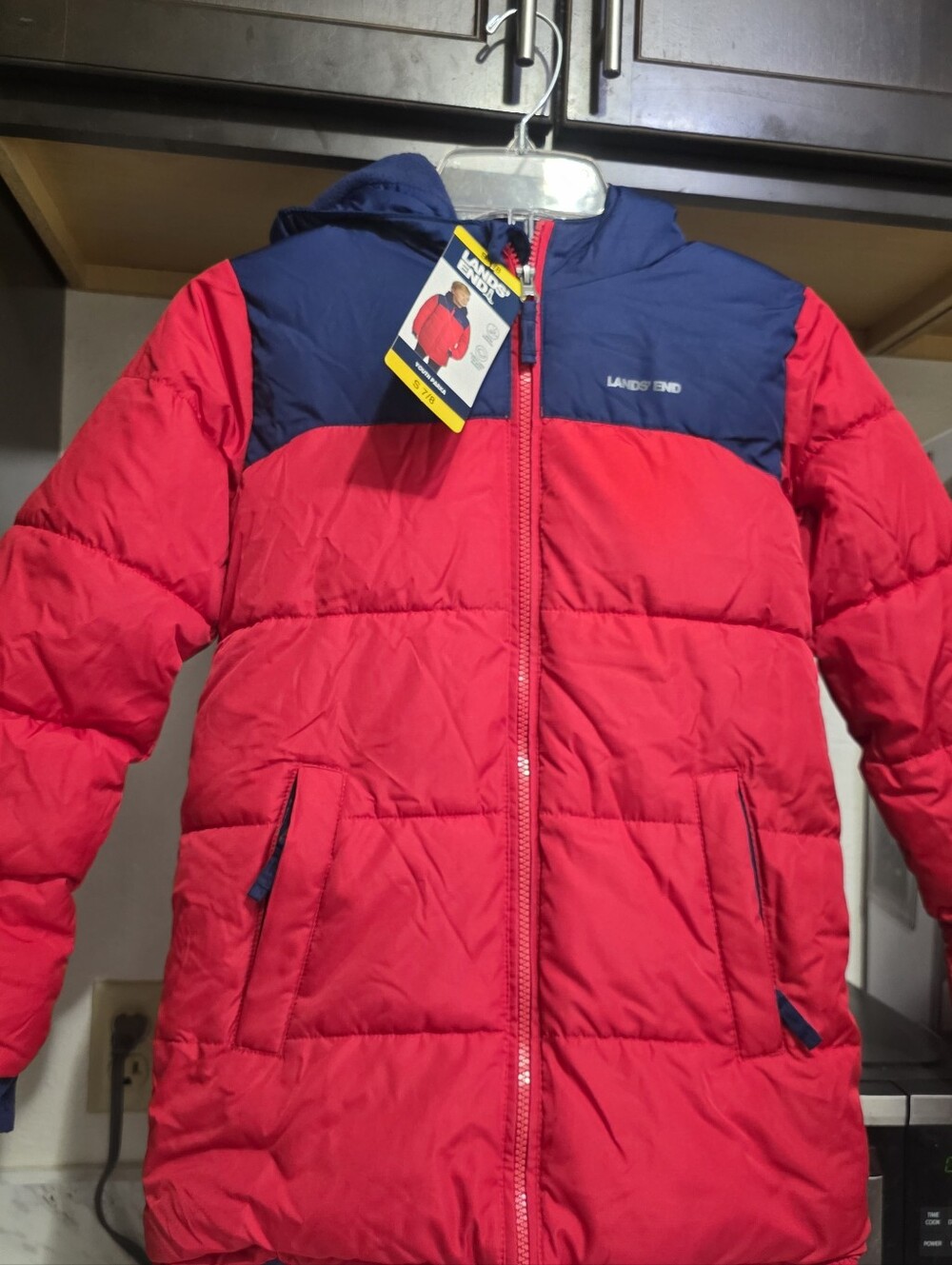 Lands' End Kids' Red & Navy Puffer Jacket Boys 7/8